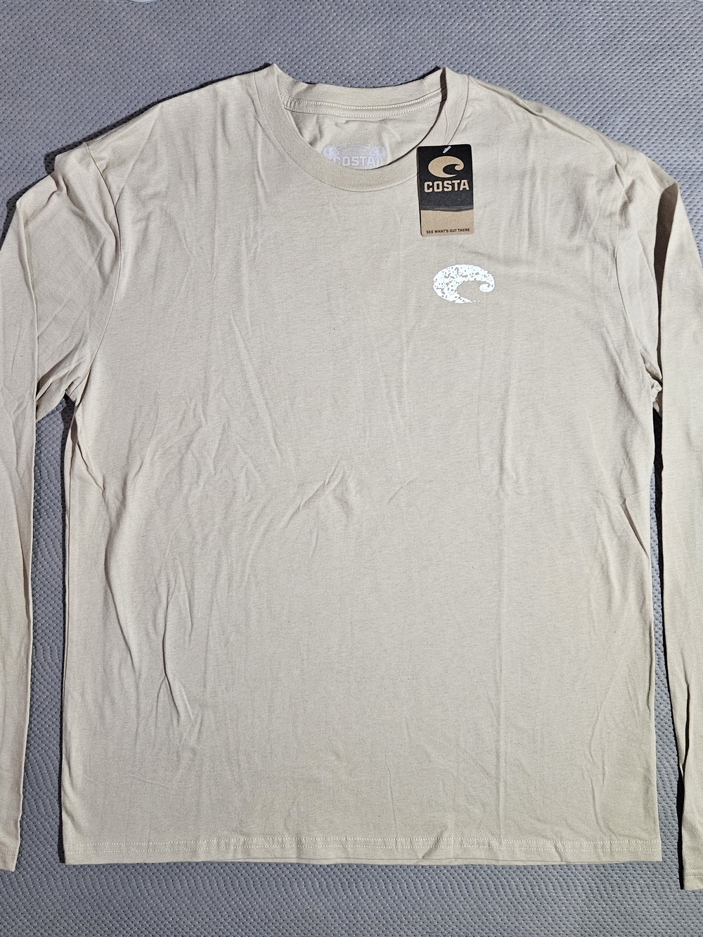 Costa Long-Sleeve Tee in Beige/Tan with White Logo
